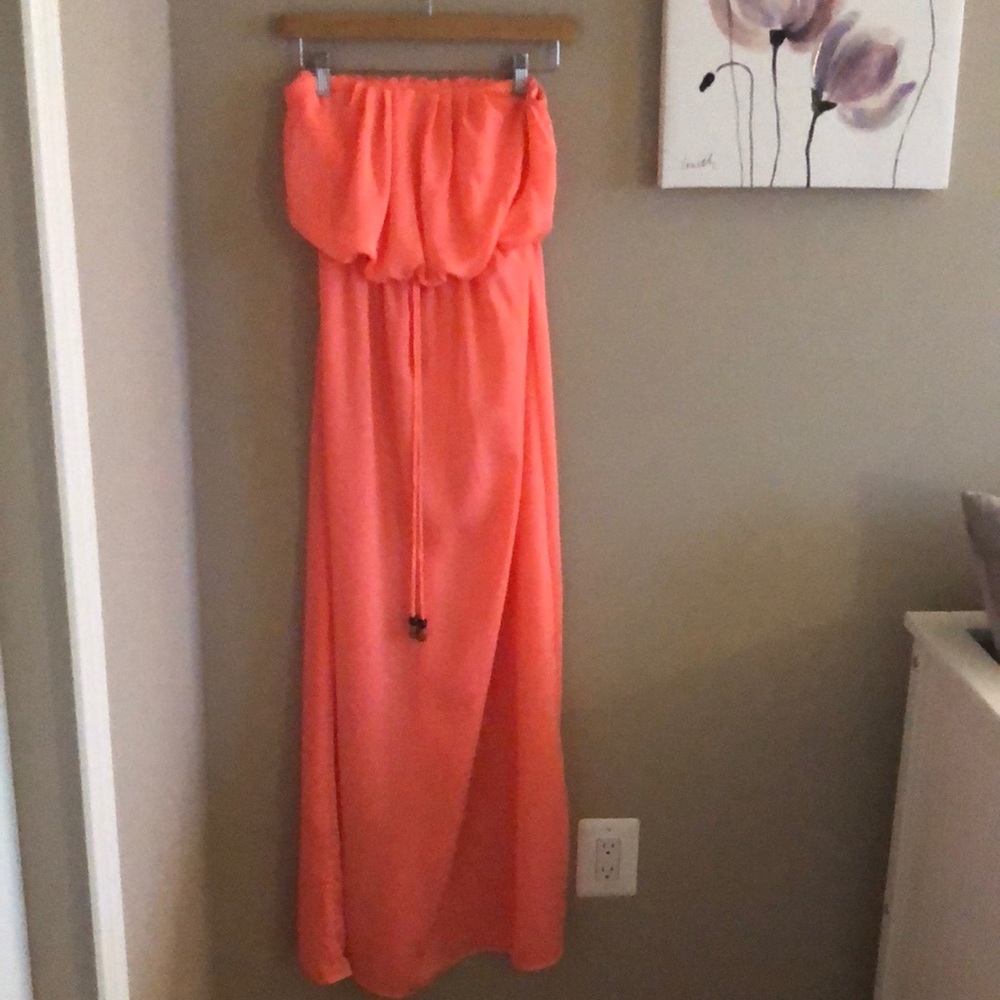 Pink summer long dress strapless
